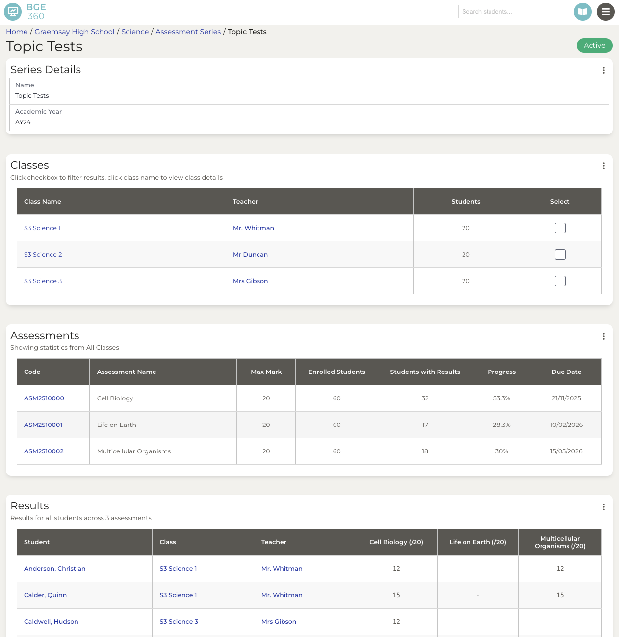Data management interface screenshot